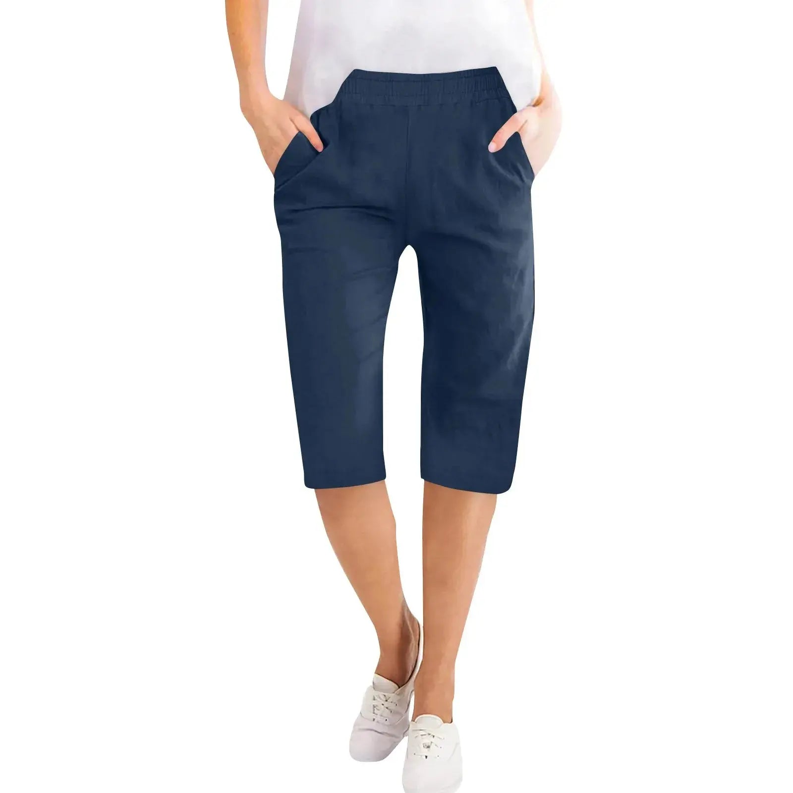 Capris en coton et lin pour femmes, pantalon court avec cordon de serrage, taille élastique, décontracté, culotte quotidienne, cinq demi-pantalon Boutique Mélange Parfait