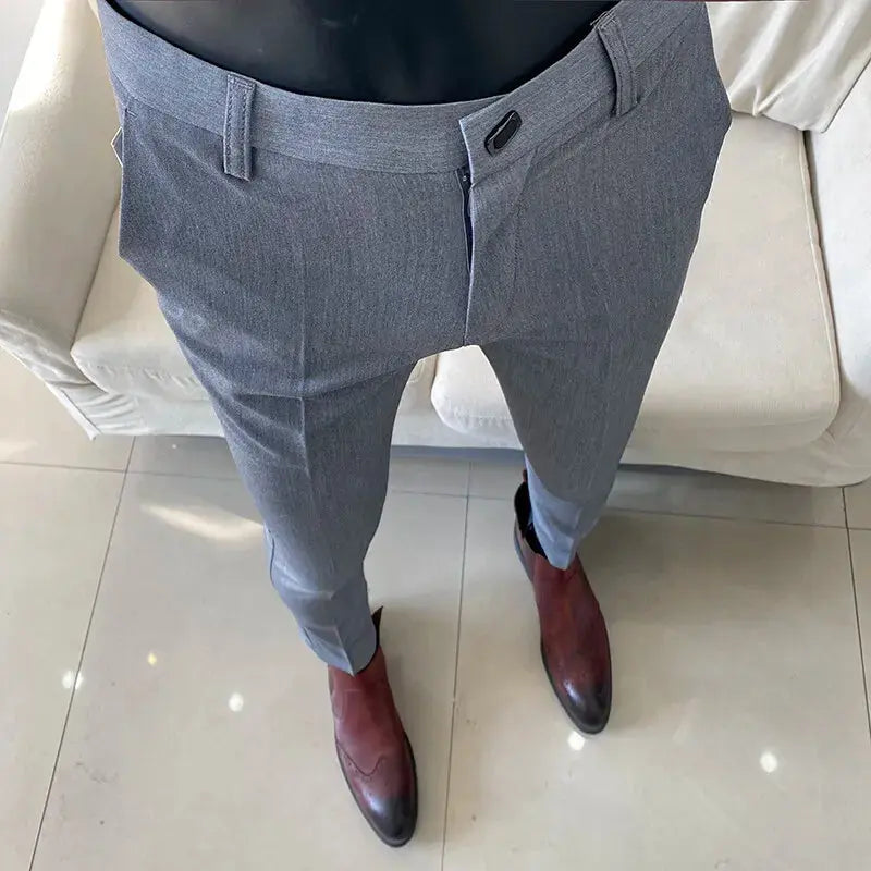 Hommes robe pantalon mince costume pantalon Stretch mince formel pantalon Masculina solide décontracté Pantalone Hombre mode hommes vêtements Boutique Mélange Parfait
