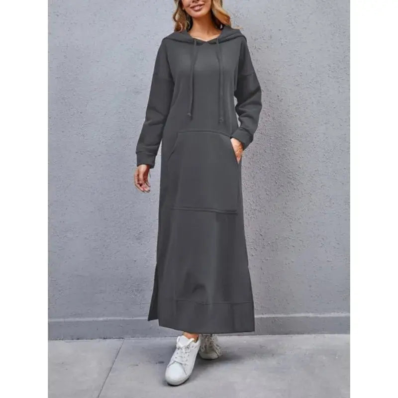 Robe longue à capuche pour femmes, mode 2021, ourlet à lacets, mi-longue, automne hiver, chaud, décontracté, ample, sweat-shirt Boutique Mélange Parfait