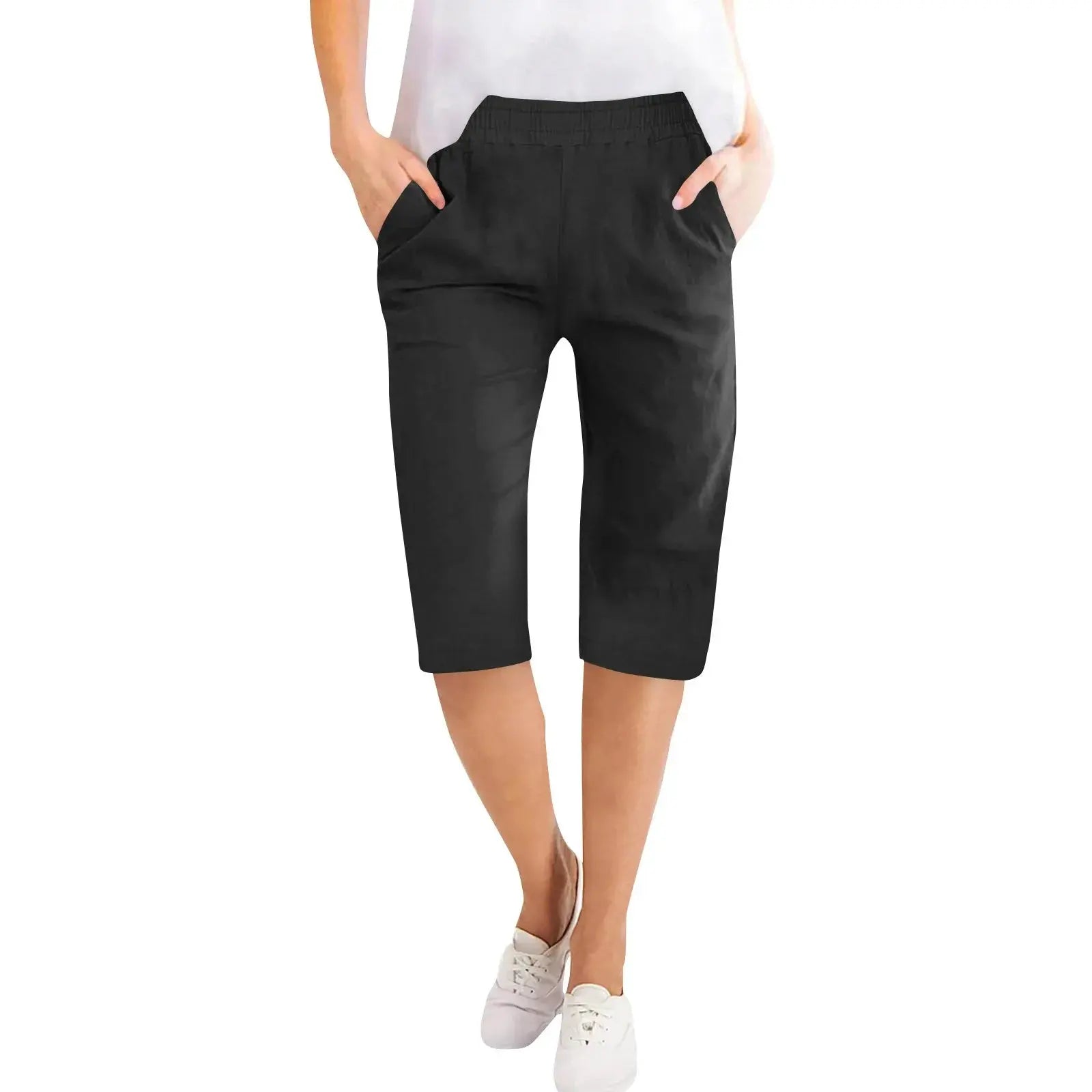 Capris en coton et lin pour femmes, pantalon court avec cordon de serrage, taille élastique, décontracté, culotte quotidienne, cinq demi-pantalon Boutique Mélange Parfait