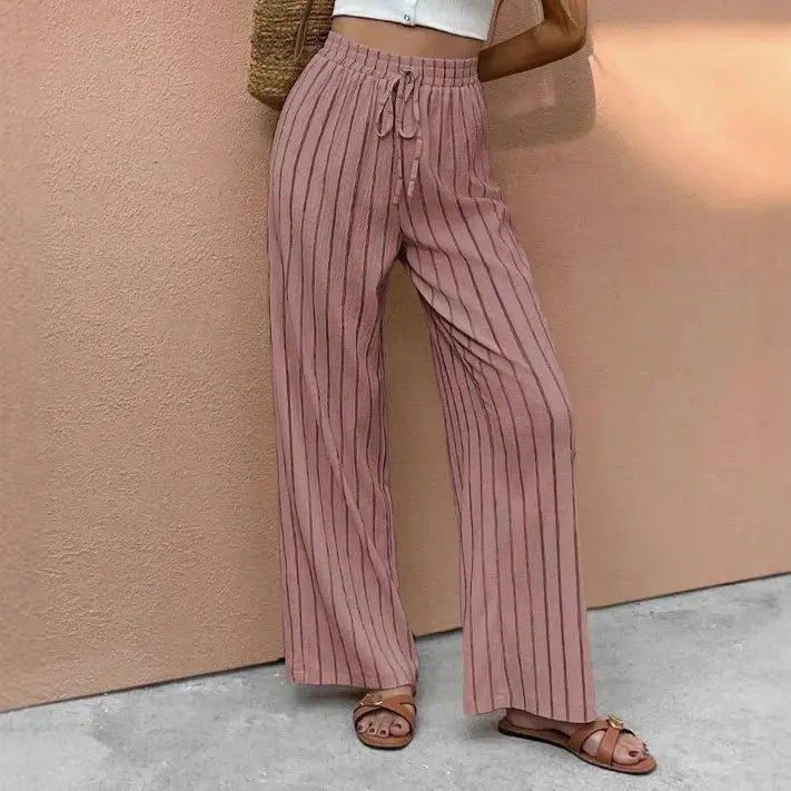 Pantalons amples décontractés à rayures avec cordon de serrage pour femme – Élégants, polyvalents, pour le quotidien et les activités de plein air Boutique Mélange Parfait