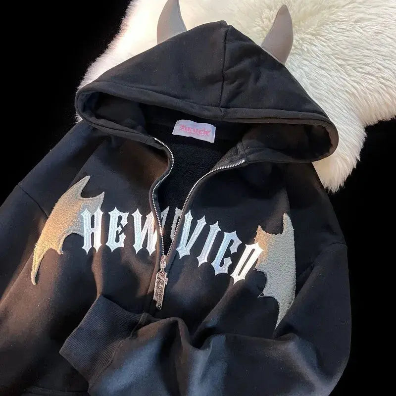Sweat-shirt à capuche zippé unisexe style vintage Harajuku Hip Hop Streetwear Y2K Grunge esthétique Boutique Mélange Parfait