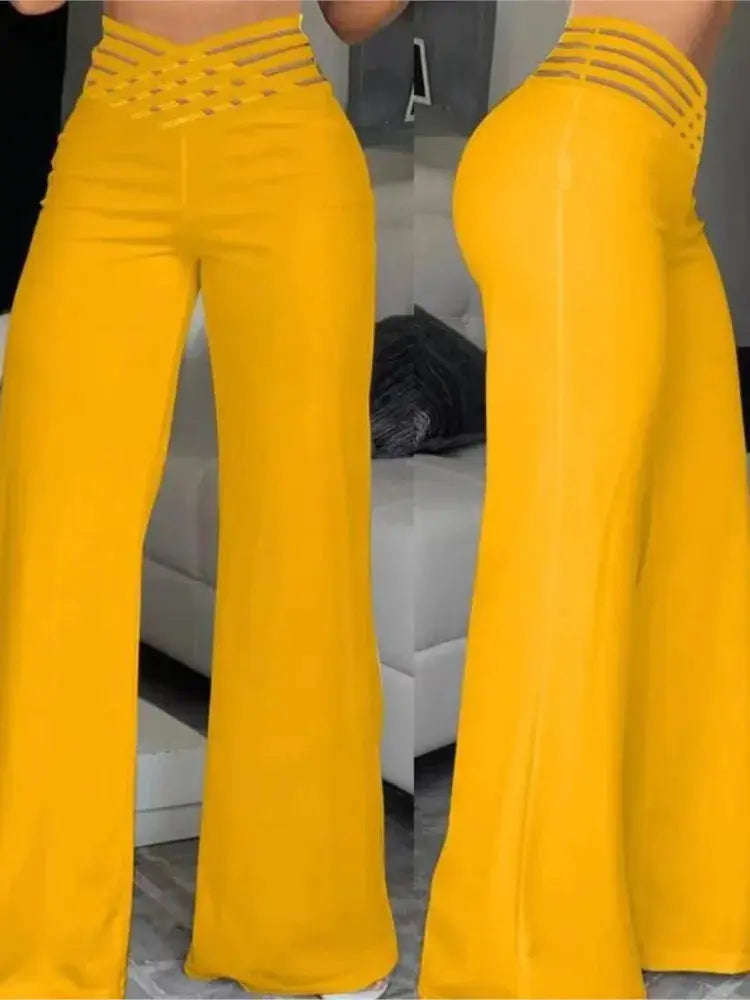 Femmes décontracté pantalons longs mode solide bureau Femme décontracté taille haute Pantalon évasé pour femmes vêtements 2024 nouveau Pantalon Femme Boutique Mélange Parfait