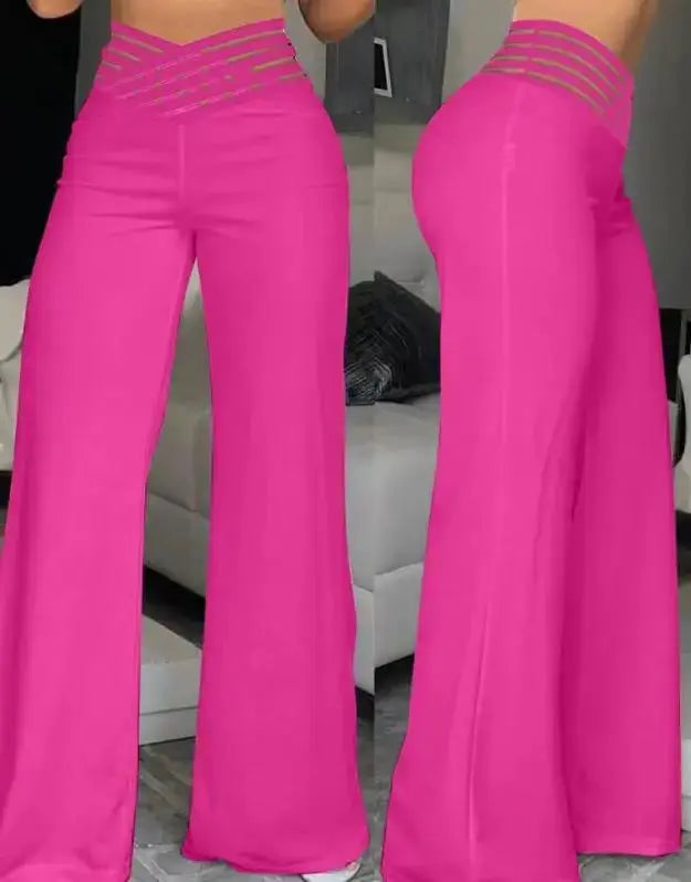Femmes décontracté pantalons longs mode solide bureau Femme décontracté taille haute Pantalon évasé pour femmes vêtements 2024 nouveau Pantalon Femme Boutique Mélange Parfait