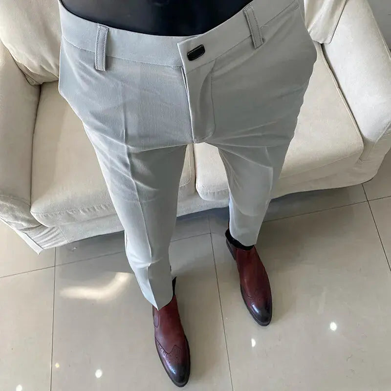 Hommes robe pantalon mince costume pantalon Stretch mince formel pantalon Masculina solide décontracté Pantalone Hombre mode hommes vêtements Boutique Mélange Parfait