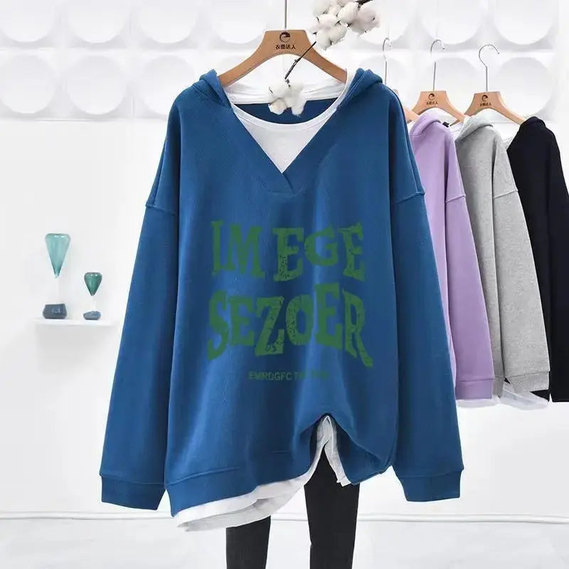 Sweat-shirt à capuche pour femmes deux pièces en Promotion basique 2025 tendance Kpop Designer nouveauté nouveau col en V femme hauts à capuche - Boutique Mélange Parfait