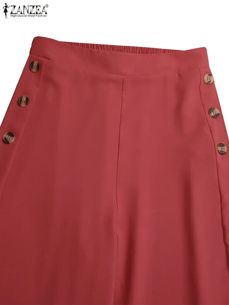 2025 automne pantalon de costume décontracté ZANZEA élégant OL femmes Pantalon à jambes larges Capris Pantalon solide surdimensionné taille haute Pantalon Palazzo Boutique Mélange Parfait