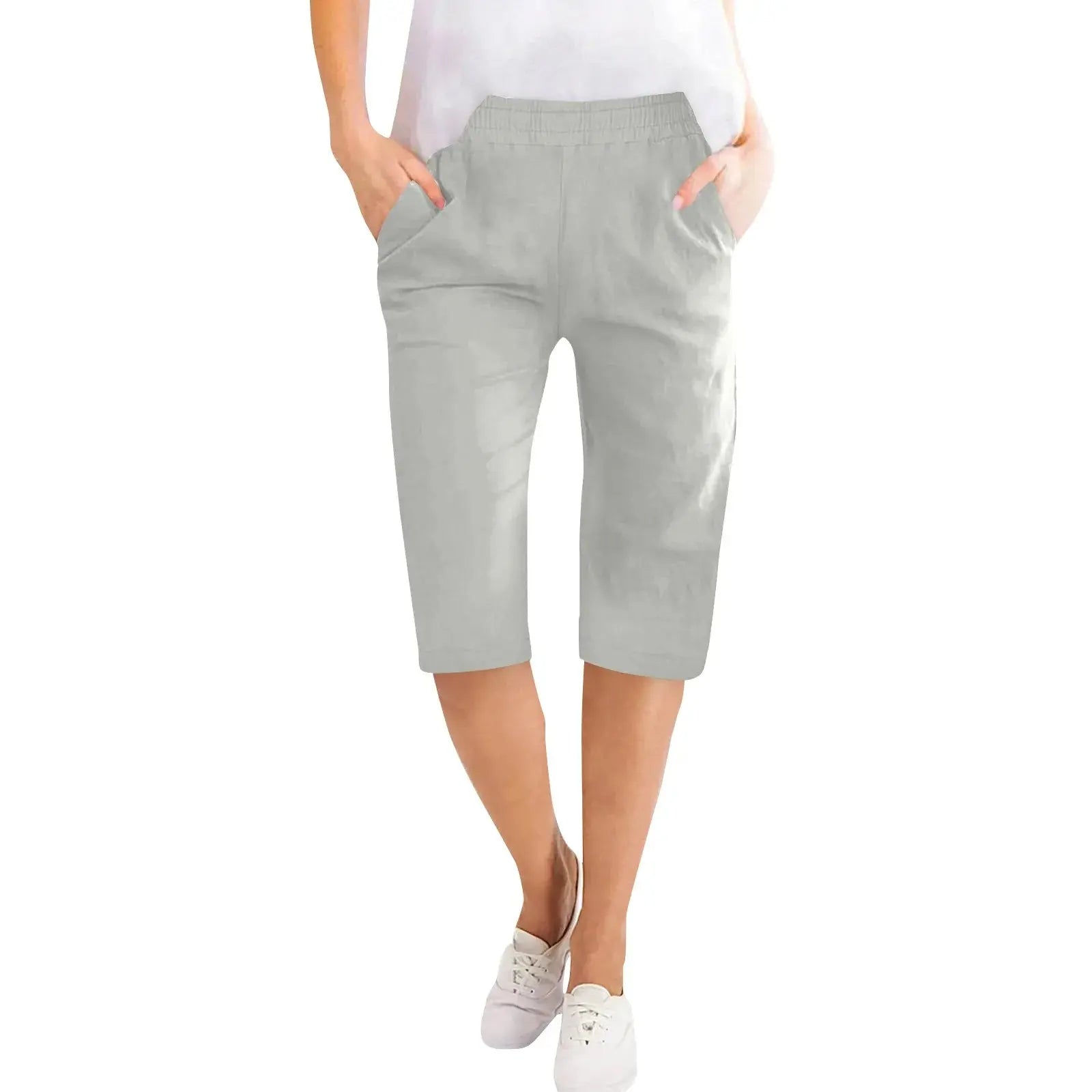 Capris en coton et lin pour femmes, pantalon court avec cordon de serrage, taille élastique, décontracté, culotte quotidienne, cinq demi-pantalon Boutique Mélange Parfait