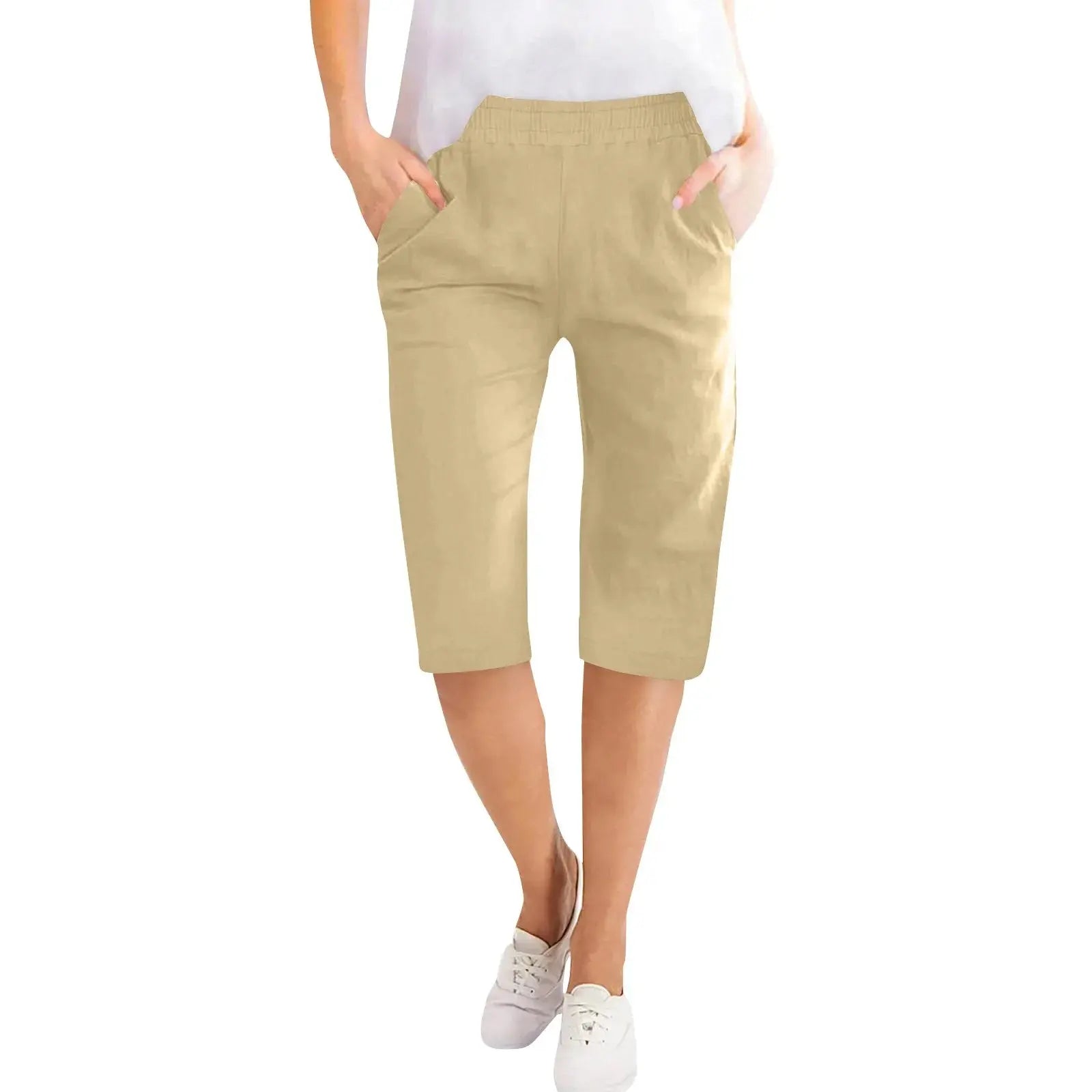 Capris en coton et lin pour femmes, pantalon court avec cordon de serrage, taille élastique, décontracté, culotte quotidienne, cinq demi-pantalon Boutique Mélange Parfait
